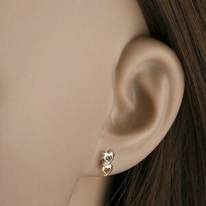 14K arany fülbevaló - kétszínű szív körvonalak, csillogó átlátszó gyémánt kép
