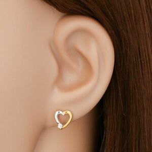 Briliáns fülbevaló 14K aranyból - szív körvonala átlátszó gyémánttal kép
