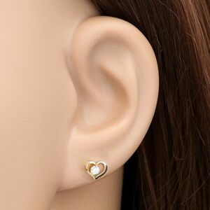 Briliáns fülbevaló 14K aranyból - szív körvonala átlátszó gyémánttal kép