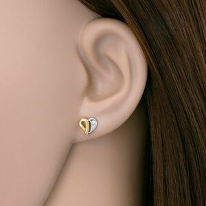 Briliáns fülbevaló sárga és fehér 14K aranyból - szív kivágásokkal és gyémánttal kép