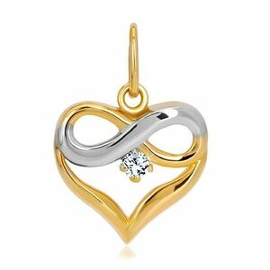 585 arany gyémánt medál - kétszínű szív, végtelen jel, briliáns kép