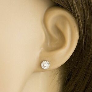 14K fehér arany fülbevaló - kör átlátszó cirkóniákkal kirakva kép