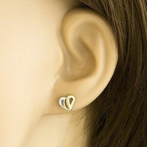 14K arany stekkeres fülbevaló - kétszínű szív kivágásokkal kép