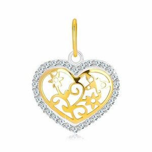 14K arany medál - szív alakzat cirkóniákkal, középen díszített vágat kép