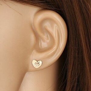 14K arany fülbevaló - szív körvonal, cirkóniák, stekker kép