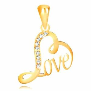 9K sárga arany medál - szív alakzat "Love" felirattal, átlátszó cirkóniák kép