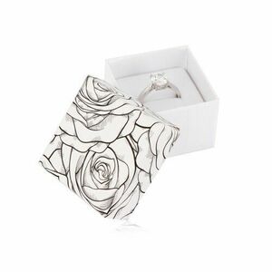Fekete fehér ajándékdoboz gyűrűre vagy fülbevalóra - rózsa motívummal kép
