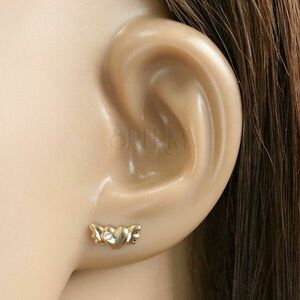 Gyémánt fülbevalók 14K sárga aranyból - szív, szárnyakkal és tiszta briliánssal kép