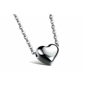 Nyaklánc ezüst színű acélból, kis ovális láncszemek, tükörfényű szív kép