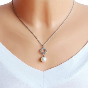 Acél nyaklánc - gyűrű görög mintával, gyöngyházfényű gyöngyökkel kép