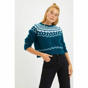 Trendyol Petrol Crew Neck Crop Knitwear Sweater kép