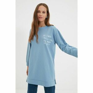 Trendyol Blue Crew Neck Printed Knitted Sweatshirt kép
