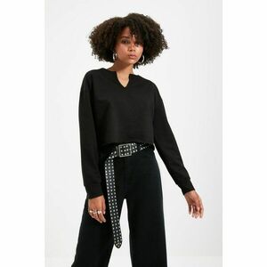 Trendyol Black V-Neck Crop Knit Slim Sweatshirt kép
