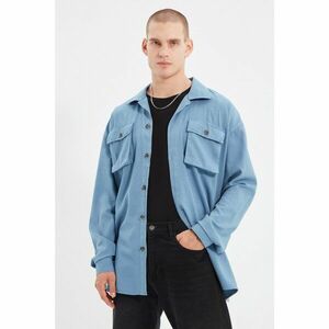 Trendyol Blue Men's Oversize Top Collar Double Pocket Covered Shirt kép