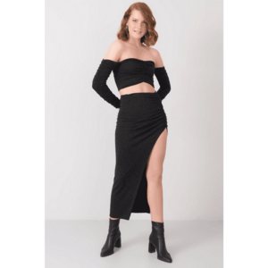 BSL black midi skirt with slit kép