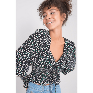BSL Black and white floral blouse kép