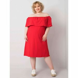 Piros plusz méretű ruha spanyol nyakkivágással kép