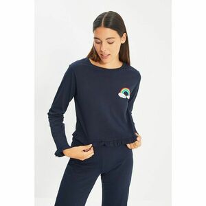 Trendyol Navy Blue Embroidered Knitted Pajamas Set kép