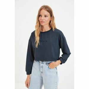 Trendyol Navy Blue Embroidered Crop Knitted Slim Sweatshirt kép