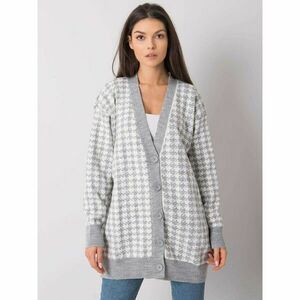RUE PARIS Gray and white patterned button-up sweater kép