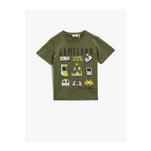 Koton Boy's Khaki Printed Short Sleeve Crew Neck Cotton T-Shirt kép