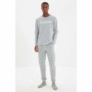 Trendyol Gray Men's Regular Fit Slogan Printed Pajamas Set kép