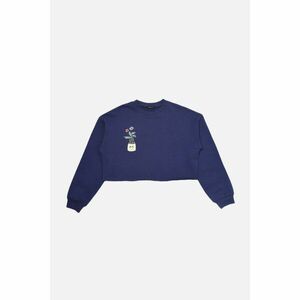 Trendyol Navy Blue 100% Organic Cotton Crop Print Knitted Sweatshirt kép