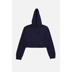 Trendyol Navy Blue 100% Organic Cotton Crop Hoodie and Zipper Fine Knit Sweatshirt kép