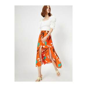 Koton Women Orange Skirtly Yours Styled By Melis Agazat Patterned Double Slit Skirt kép
