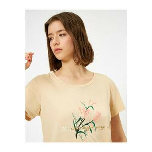 Koton Leaf Printed Crew Neck Short Sleeve T-Shirt kép