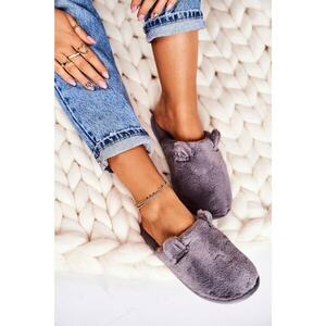 Women's Home Furry Slippers With Little Ears Grey Hippo kép
