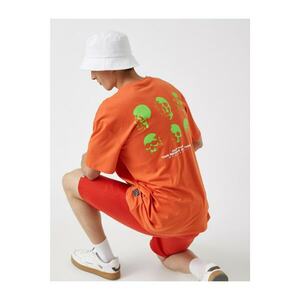 Koton Men's Orange Printed T-Shirt Crew Neck Cotton kép