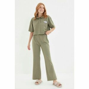 Trendyol Khaki Recycle Fabric Embroidery Detailed Knitted Pajamas Set kép