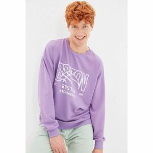 Trendyol Lilac Men's Oversize Crew Neck Long Sleeve Printed Sweatshirt kép