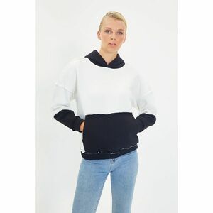Trendyol Black Color Block Kangaroo Pocket Oversize Knitted Sweatshirt kép