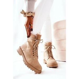 Leather Padded Worker Boots Beige Kimmie kép