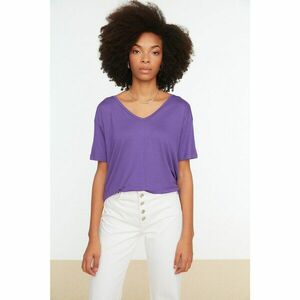 Trendyol Purple Piping Detailed Basic Knitted T-Shirt kép