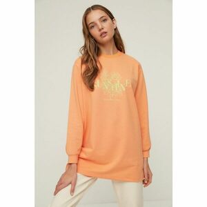 Trendyol Orange Crew Neck Print Detailed Knitted Sweatshirt kép