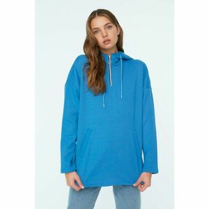 Trendyol Blue Hooded Zipper Detailed Knitted Sweatshirt kép