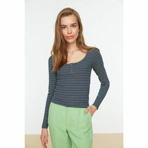 Trendyol Navy Blue Button Detailed Striped Knitted Blouse kép