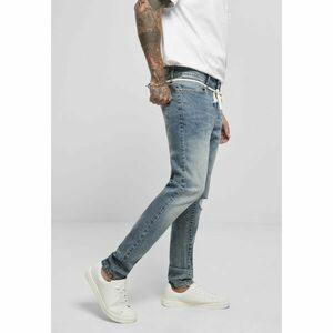 Slim Fit Drawstring Jeans Mid Heavy Destroyed Washed 30/32 kép