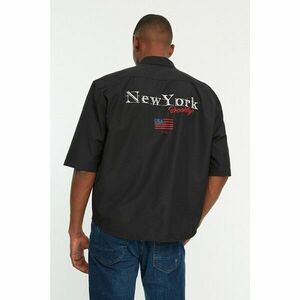 Trendyol Black Men's Boxy Fit Shirt Collar Back Printed Shirt kép