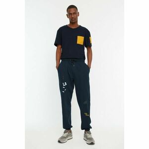 Trendyol Navy Blue Men's Oversize Fit Rubber Leg Printed Sweatpants kép