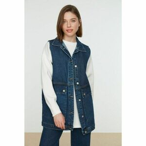 Trendyol Dark Blue Shirt Collar Pocket Detailed 100% Cotton Denim Vest Jacket kép
