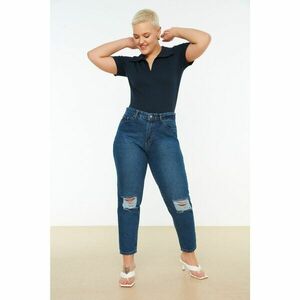 Trendyol Curve Blue Ripped Detailed High Waist Mom Fit Jeans kép