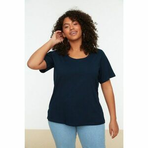 Trendyol Curve Navy Blue U Neck Basic Knitted T-Shirt kép