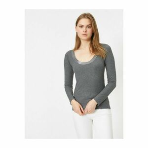 Koton Women's Gray Hollow Collar Long Sleeve Slim Fit T-Shirt kép