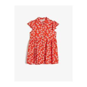 Koton Floral Slim Flowy Fabric Shirt Collar Ruffled Medium Length Dress kép