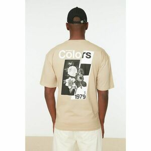 Trendyol Beige Men's Relaxed Fit 100% Cotton Crew Neck Short Sleeve Printed T-Shirt kép