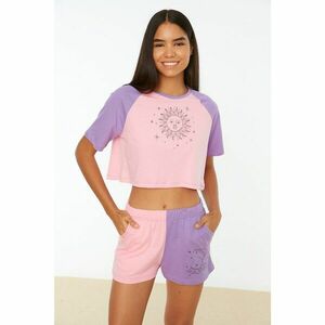 Trendyol Multi Color Color Block Printed Crop Knitted Pajamas Set kép